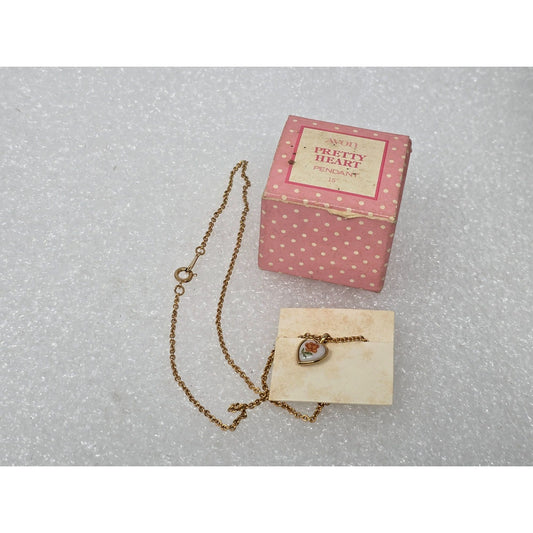 Vintage Pretty Heart Pendant Necklace With Box 15"