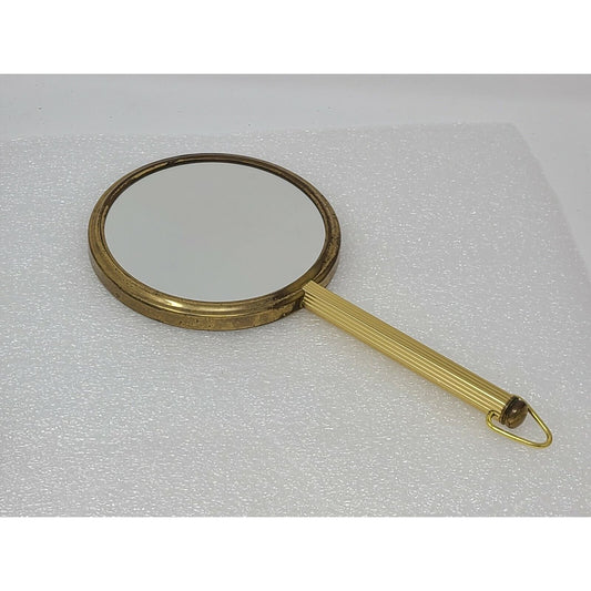 Vintage Hand Held Vanity Mirror Gold Tone Dual Double Sided