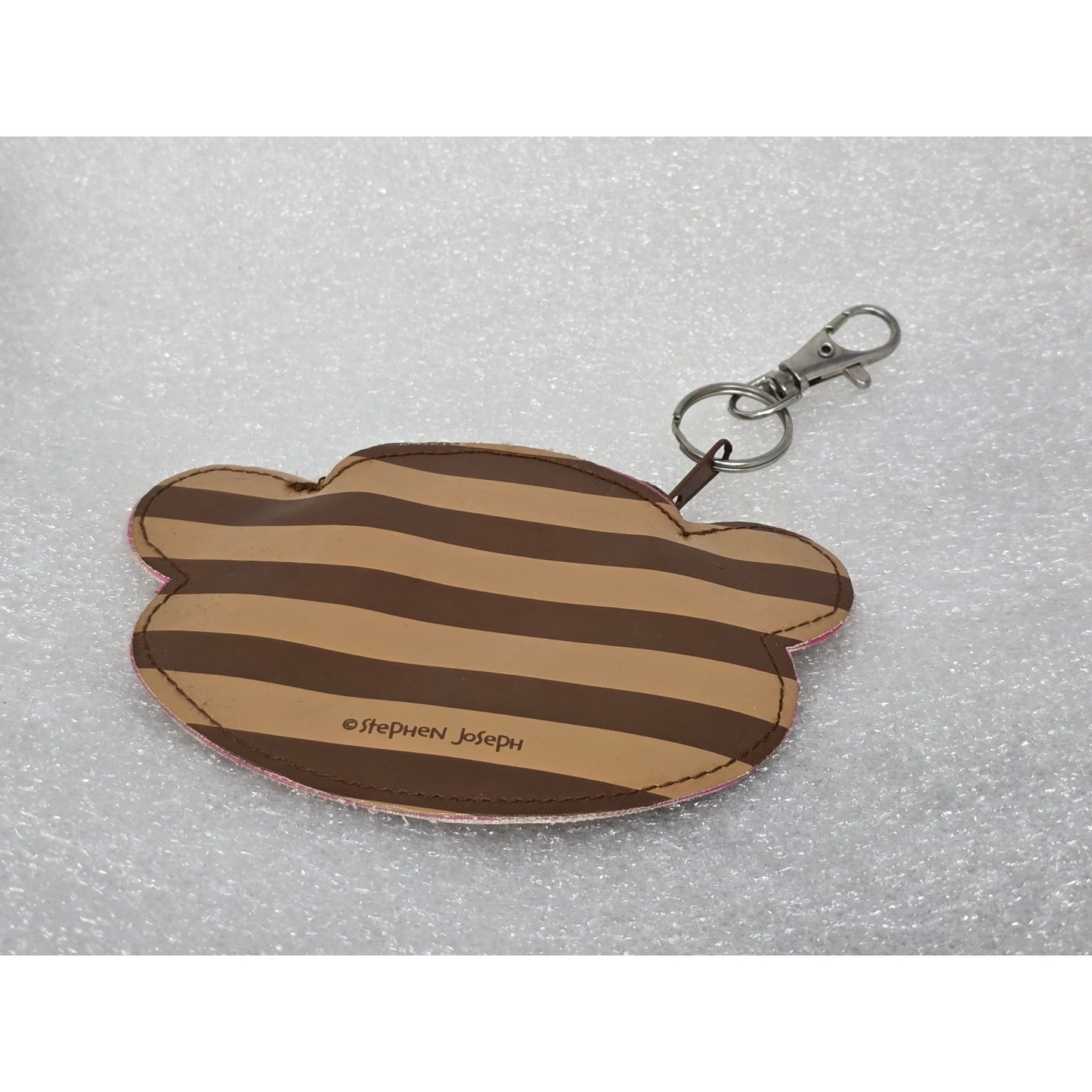 Stephen Joseph Monkey Coin Purse Pouch Keychain Holder Pink Flower Accent Brown