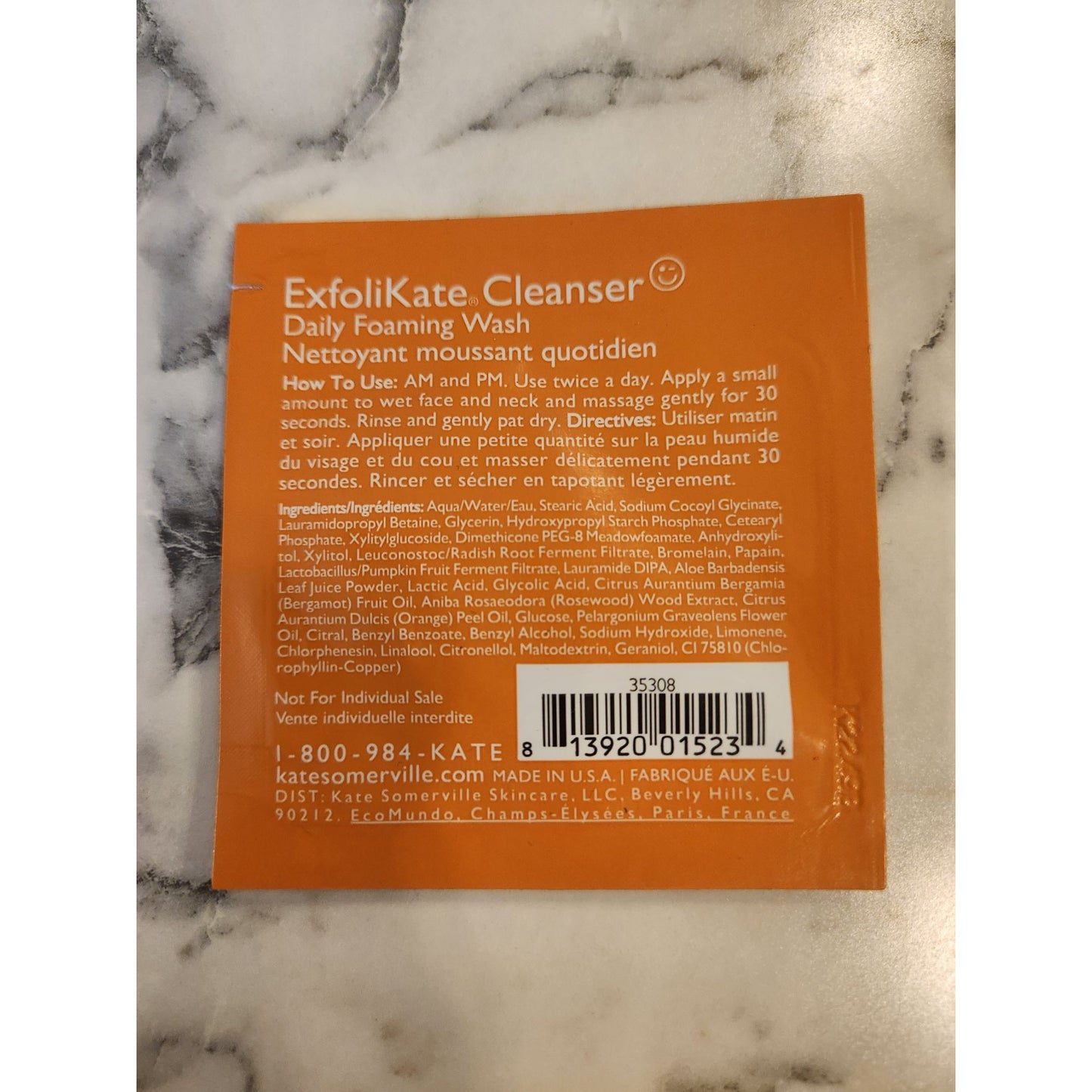 Kate Somerville ExfoliKate Cleanser Daily Foaming Wash 2mL Sample All Skin Types