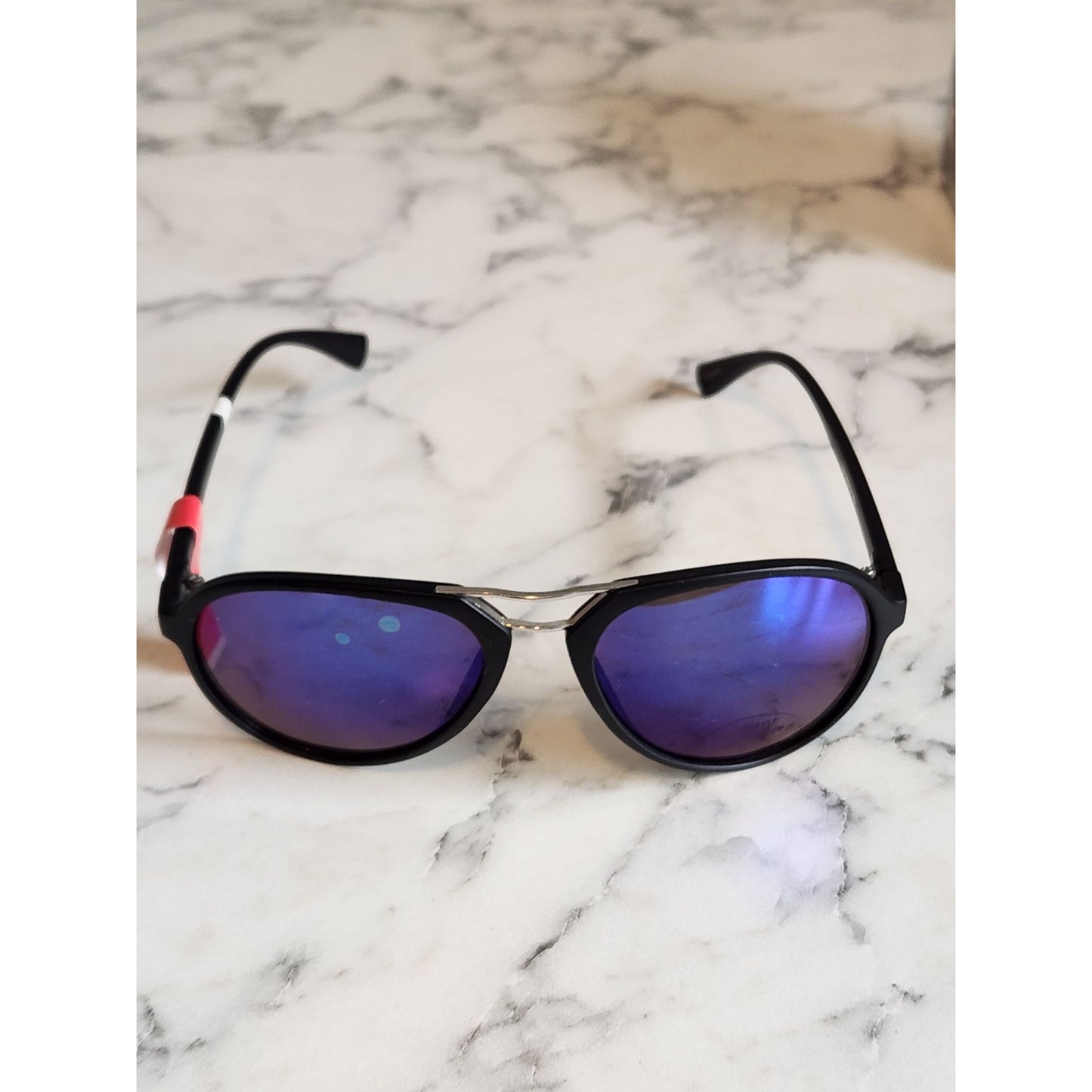 Aviator Style Black Frame Sunglasses UV400 Protection & Blue Reflective Lenses