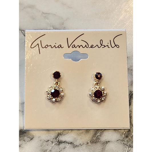 Gloria Vanderbilt Gold-Tone Red & Clear Crystal Flower Stud Earrings