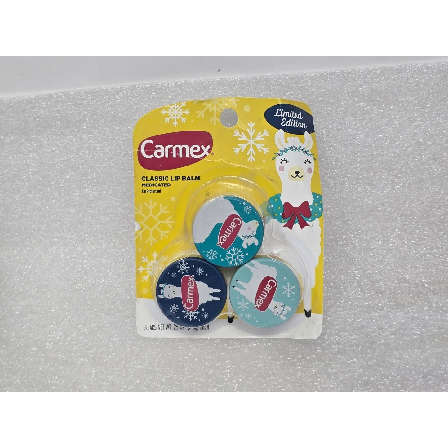 Carmex Limited Edition Classic Medicated Lip Balm 3-Pack Llama Design .25 Oz Ea
