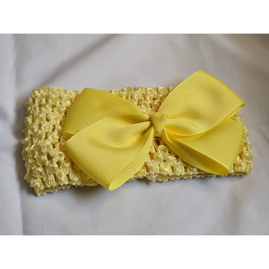 Yellow Crochet Baby Headband With Large Bow Soft & Stretchy