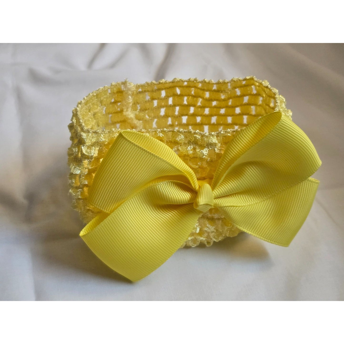 Yellow Crochet Baby Headband With Large Bow Soft & Stretchy