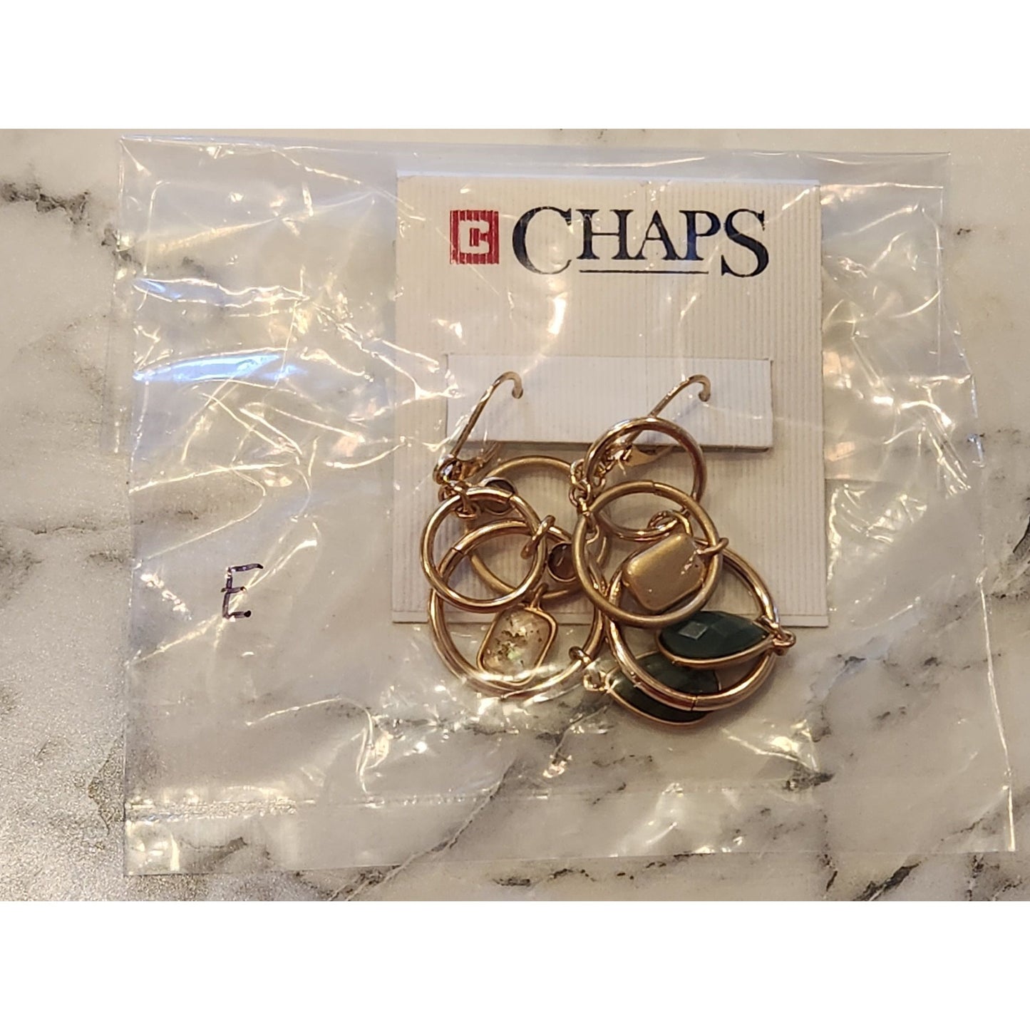 Chaps Gold-Tone Multi-Ring Drop Earrings With Green Accents
