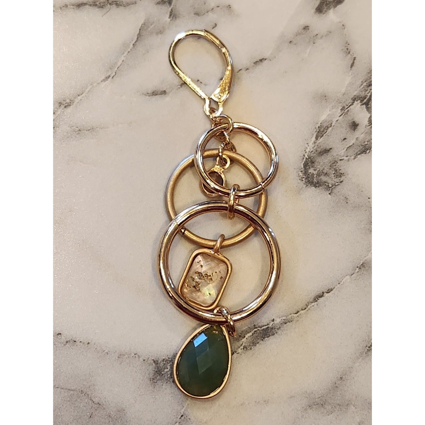 Chaps Gold-Tone Multi-Ring Drop Earrings With Green Accents