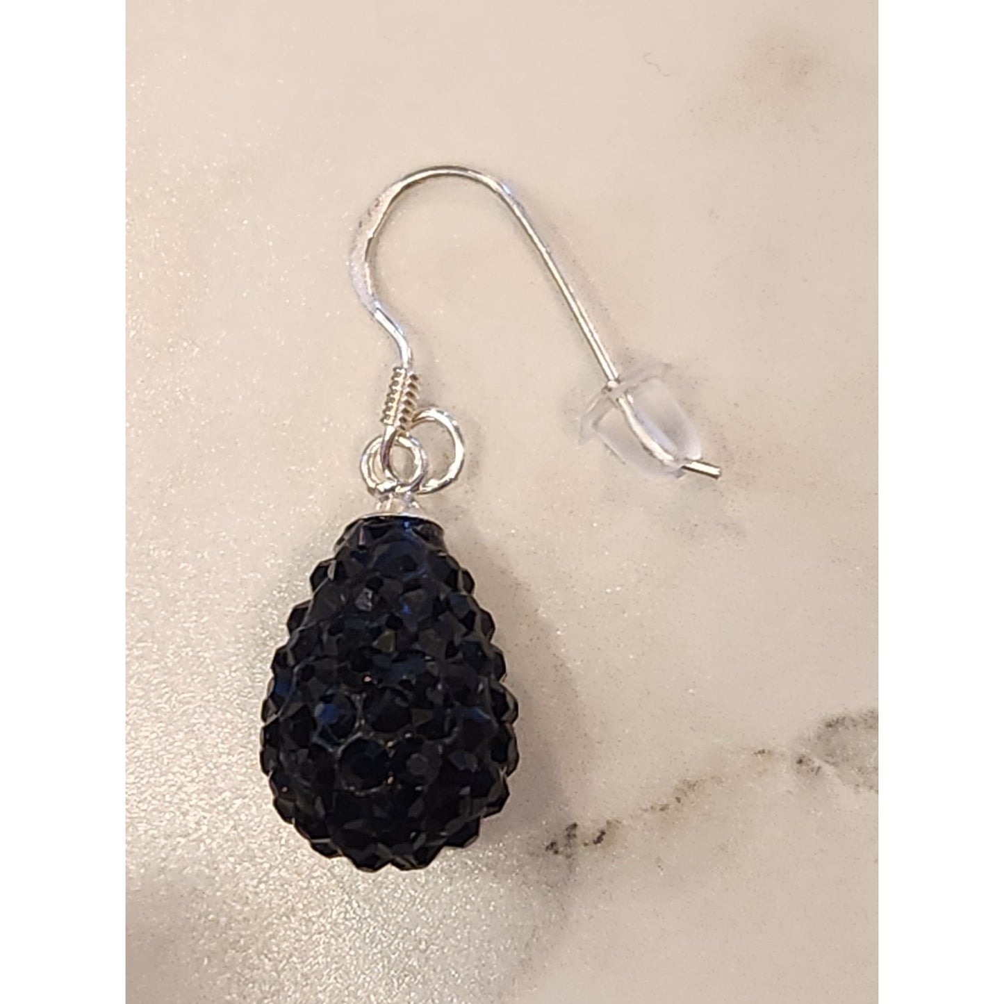 Sterling Silver Blue Crystal Teardrop Dangle Earrings