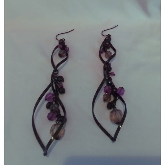 Vintage Black & Purple Beaded Dangle Earrings