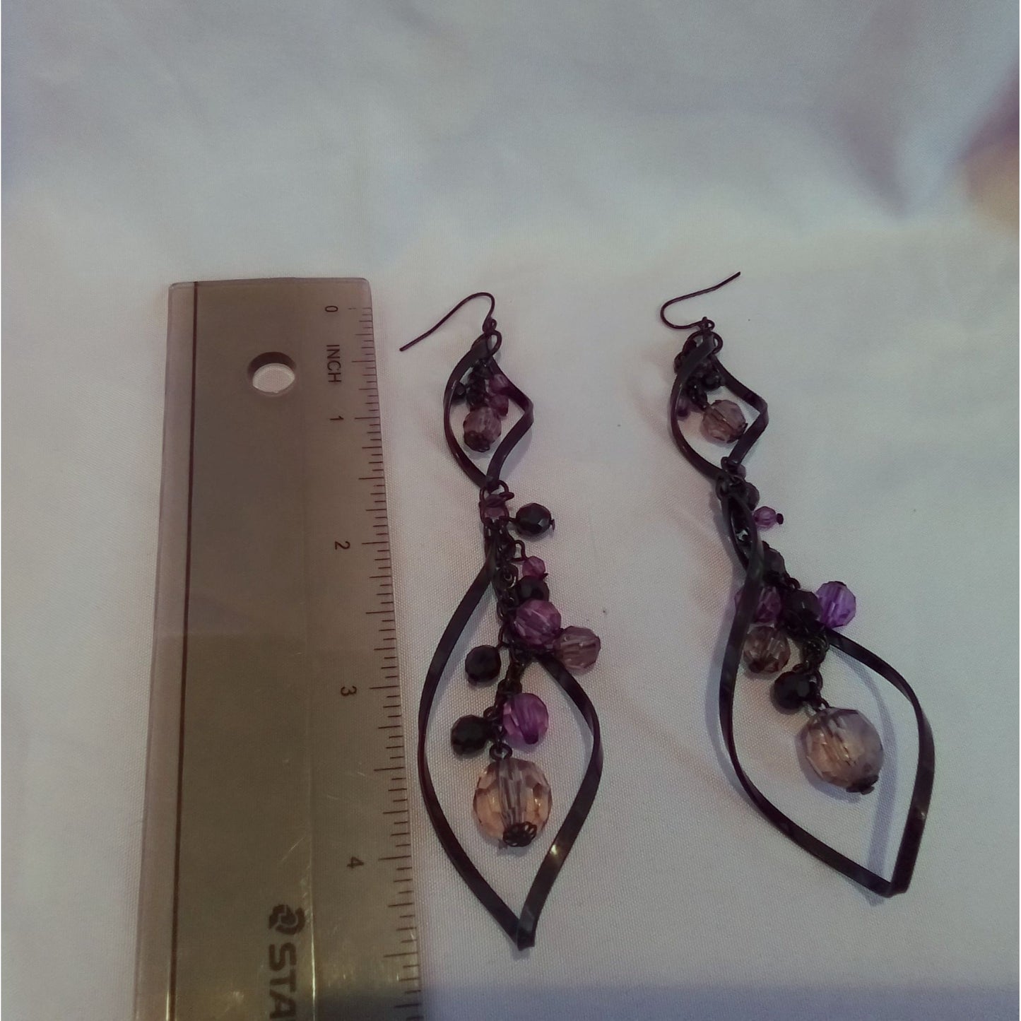 Vintage Black & Purple Beaded Dangle Earrings