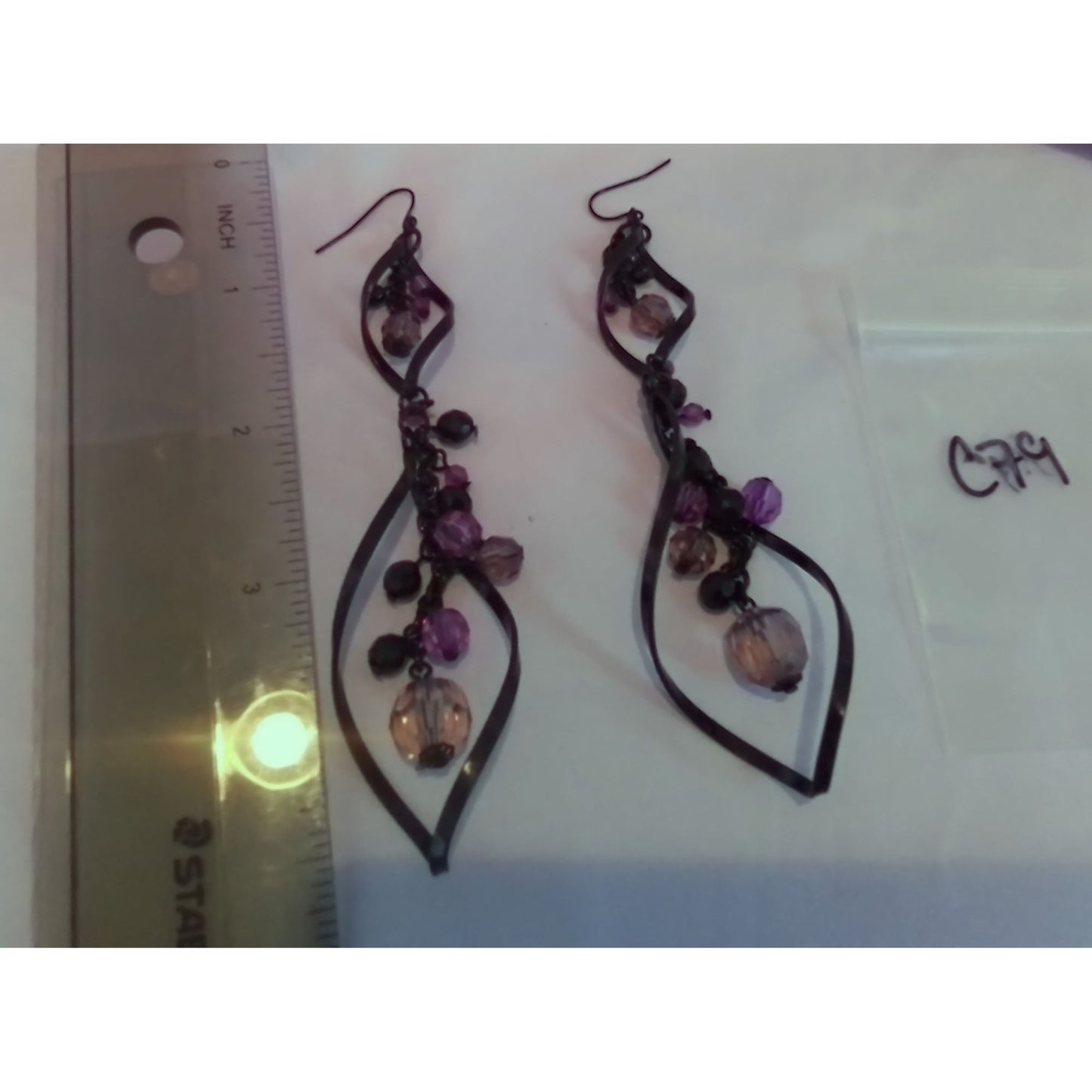 Vintage Black & Purple Beaded Dangle Earrings