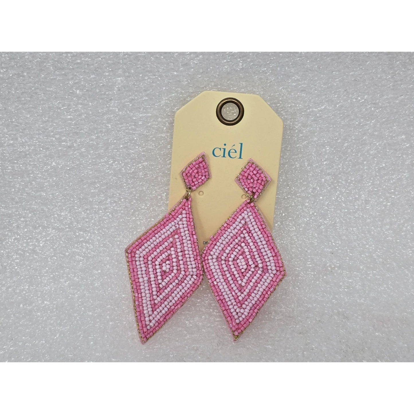 Ciel Pink & White Beaded Diamond-Shaped Drop Earrings