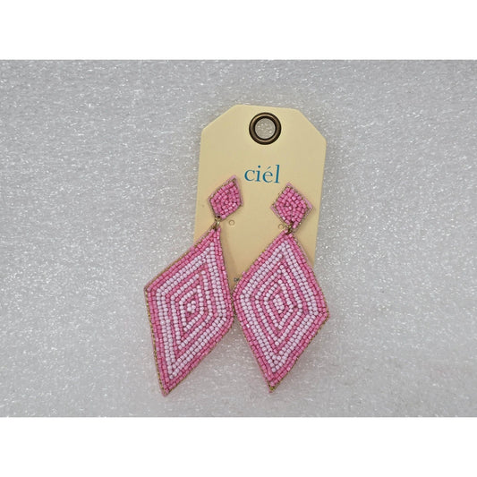 Ciel Pink & White Beaded Diamond-Shaped Drop Earrings