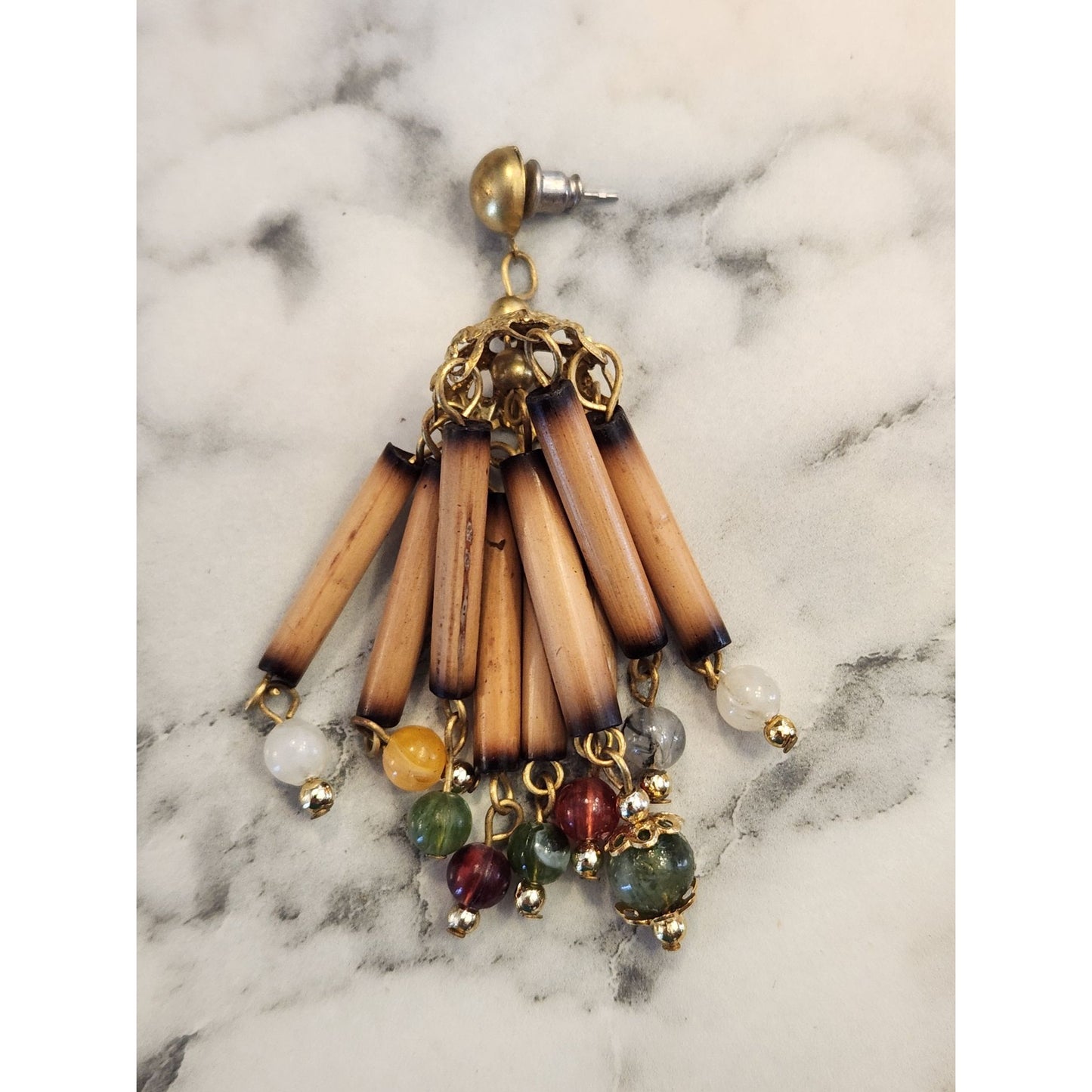 Vintage Bamboo & Beaded Chandelier Earrings