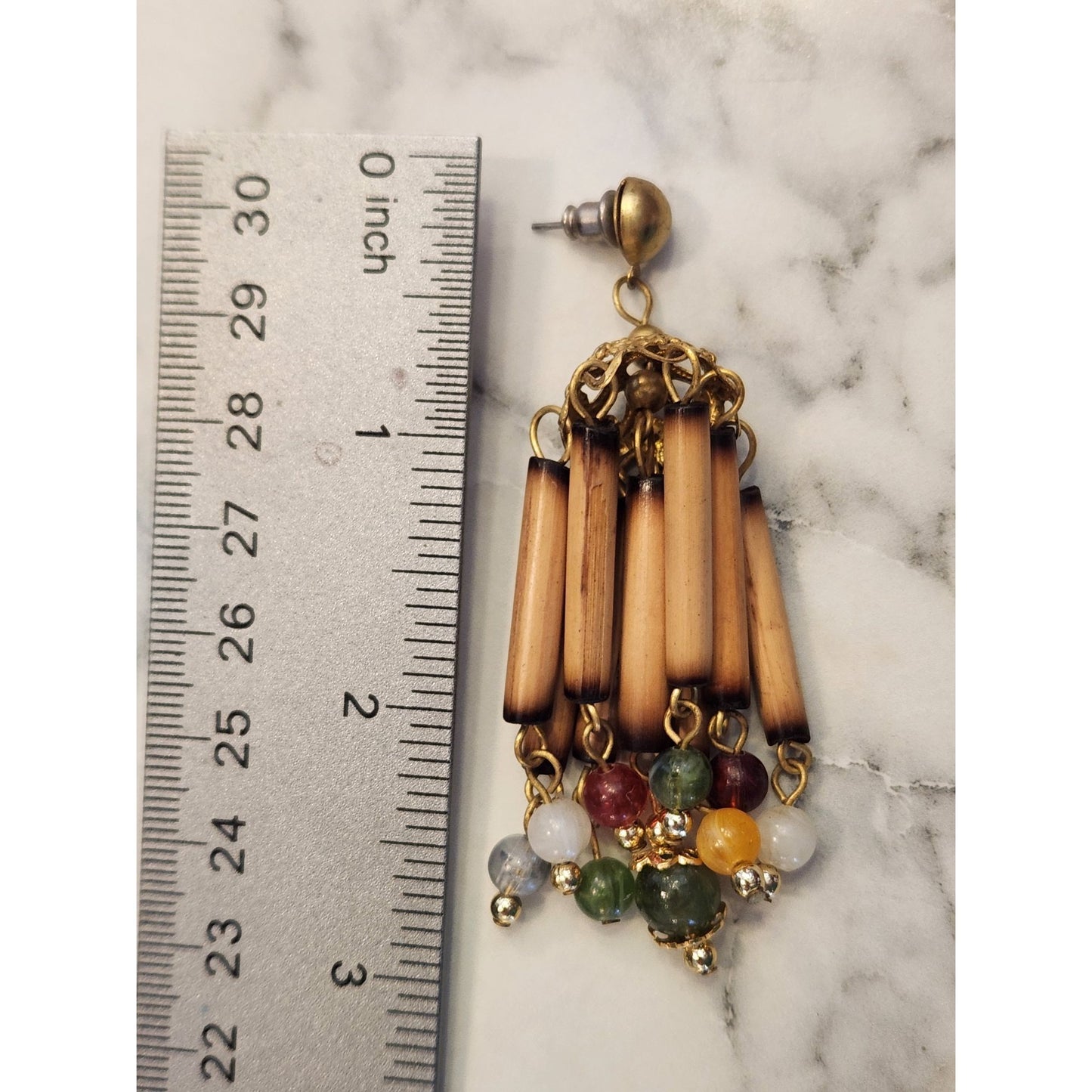 Vintage Bamboo & Beaded Chandelier Earrings