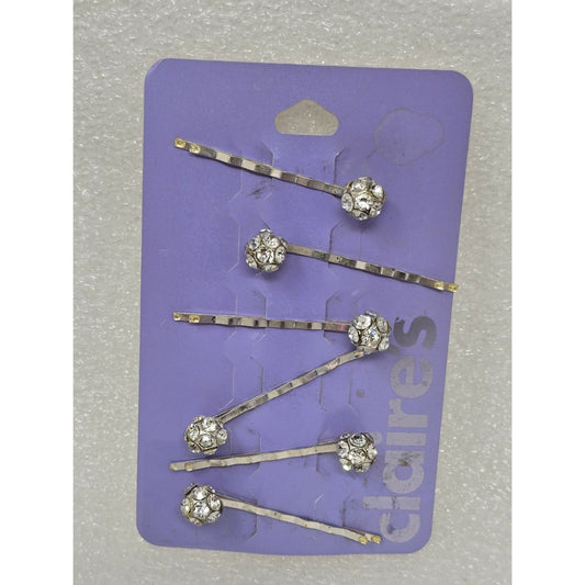 Claires Rhinestone Hair Bobby Pins Silver Tone Set Of 6 For Women & Girls