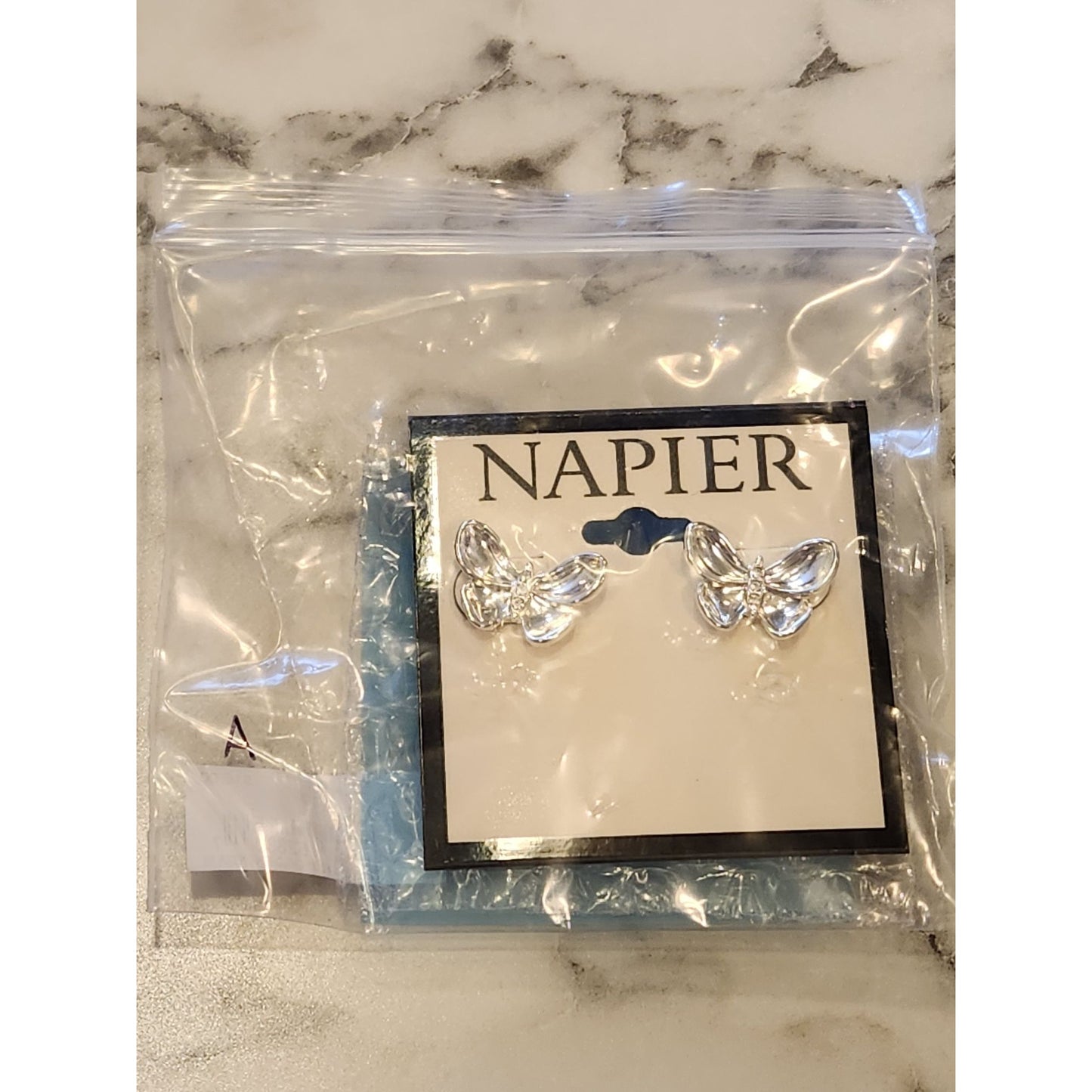 Napier Butterfly Shaped Silver-Tone Stud Earrings With Clear Crystal Accents