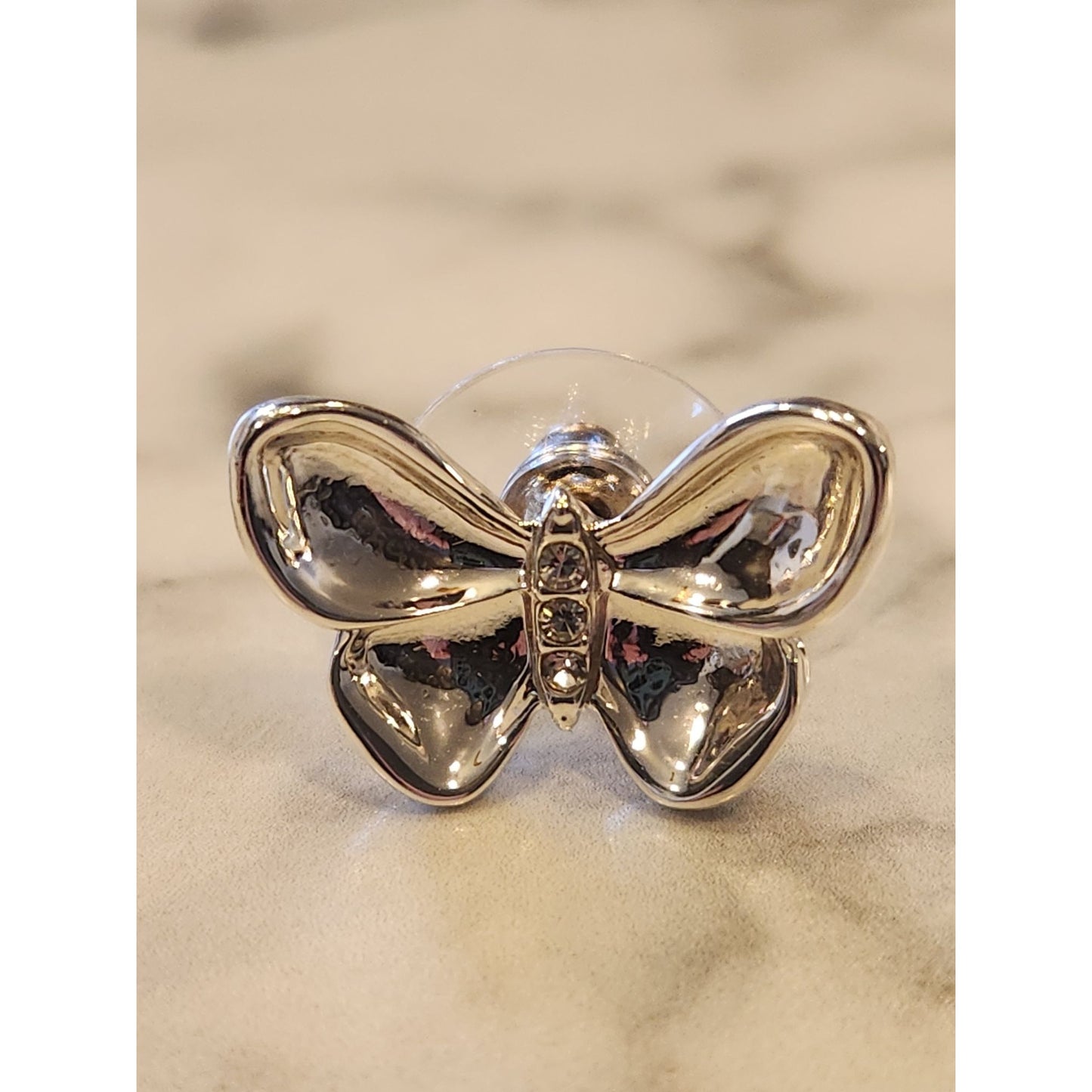 Napier Butterfly Shaped Silver-Tone Stud Earrings With Clear Crystal Accents