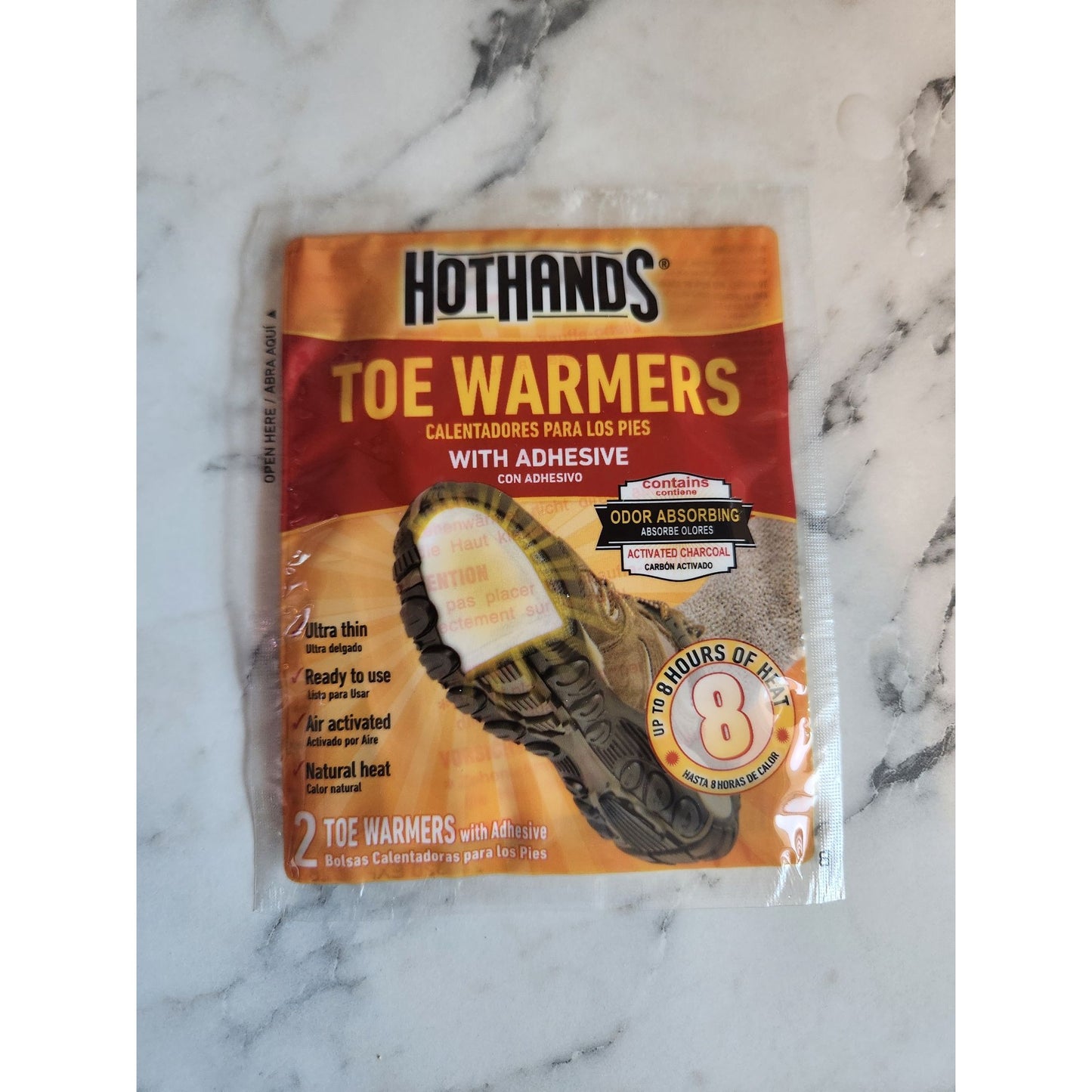 Hot Hands Toe Warmers With Adhesive 8 Hours Heat Ultra Thin Odor Absorbing 2 Pk