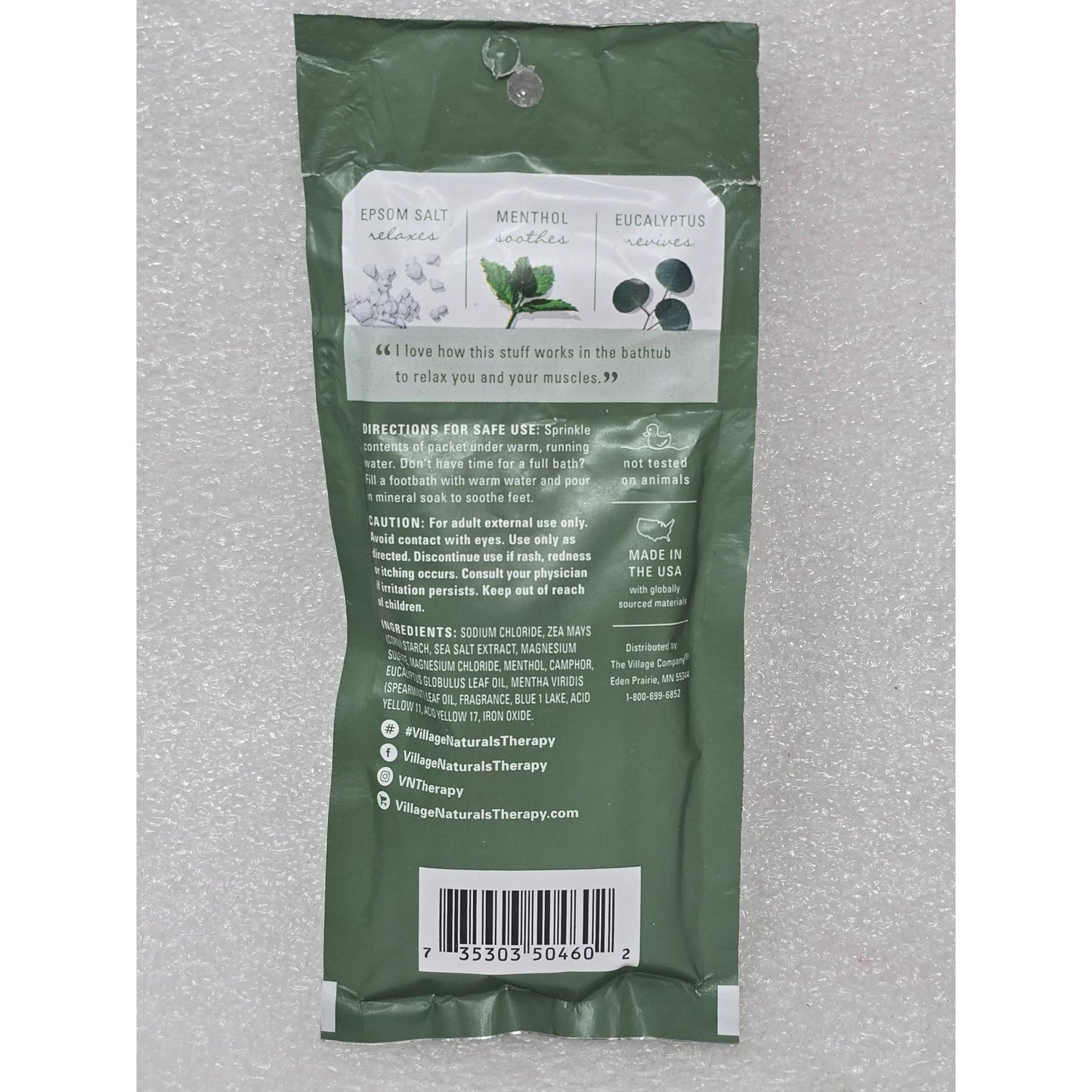 Village Naturals Therapy Muscle Mineral Bath Soak 2 Oz Eucalyptus Mint