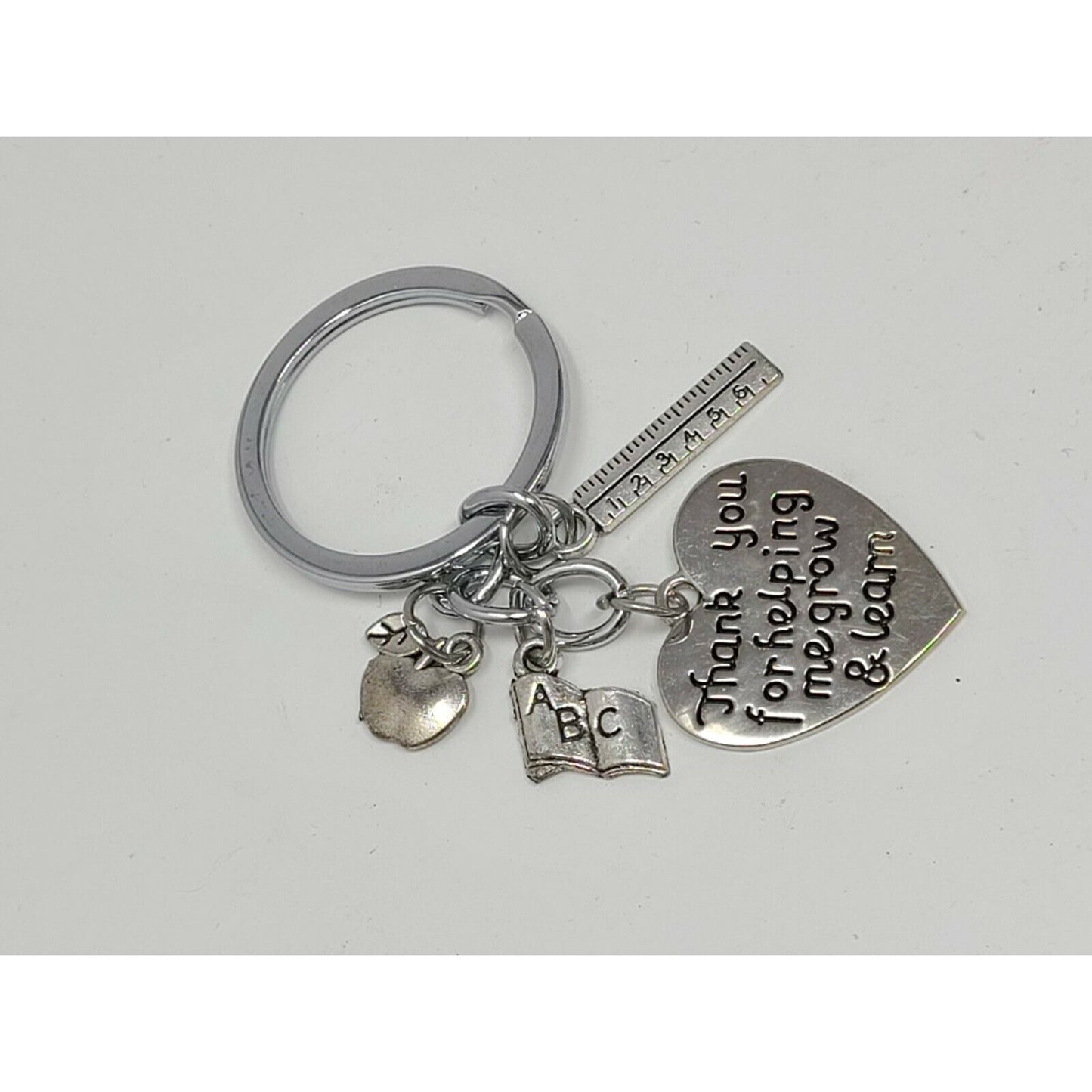 Silver Tone Key Chain "Thank You For Helping Me Grow & Learn" Teacher Heart