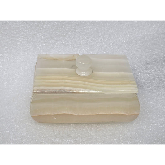 Vintage Striped White Onyx Trinket Jewelry Box Decorative Stone Marble Storage