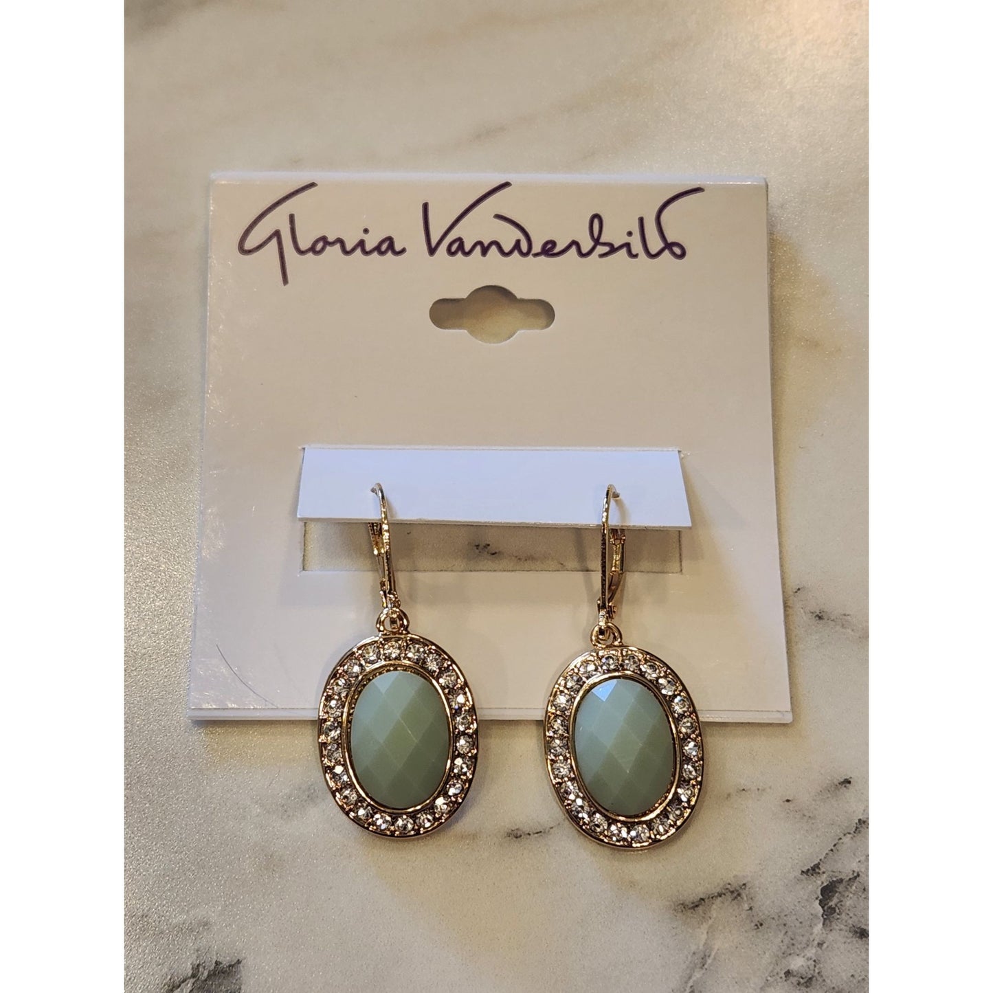 Gloria Vanderbilt Gold-Tone Drop Earrings Green Oval Stone & Crystal Accents