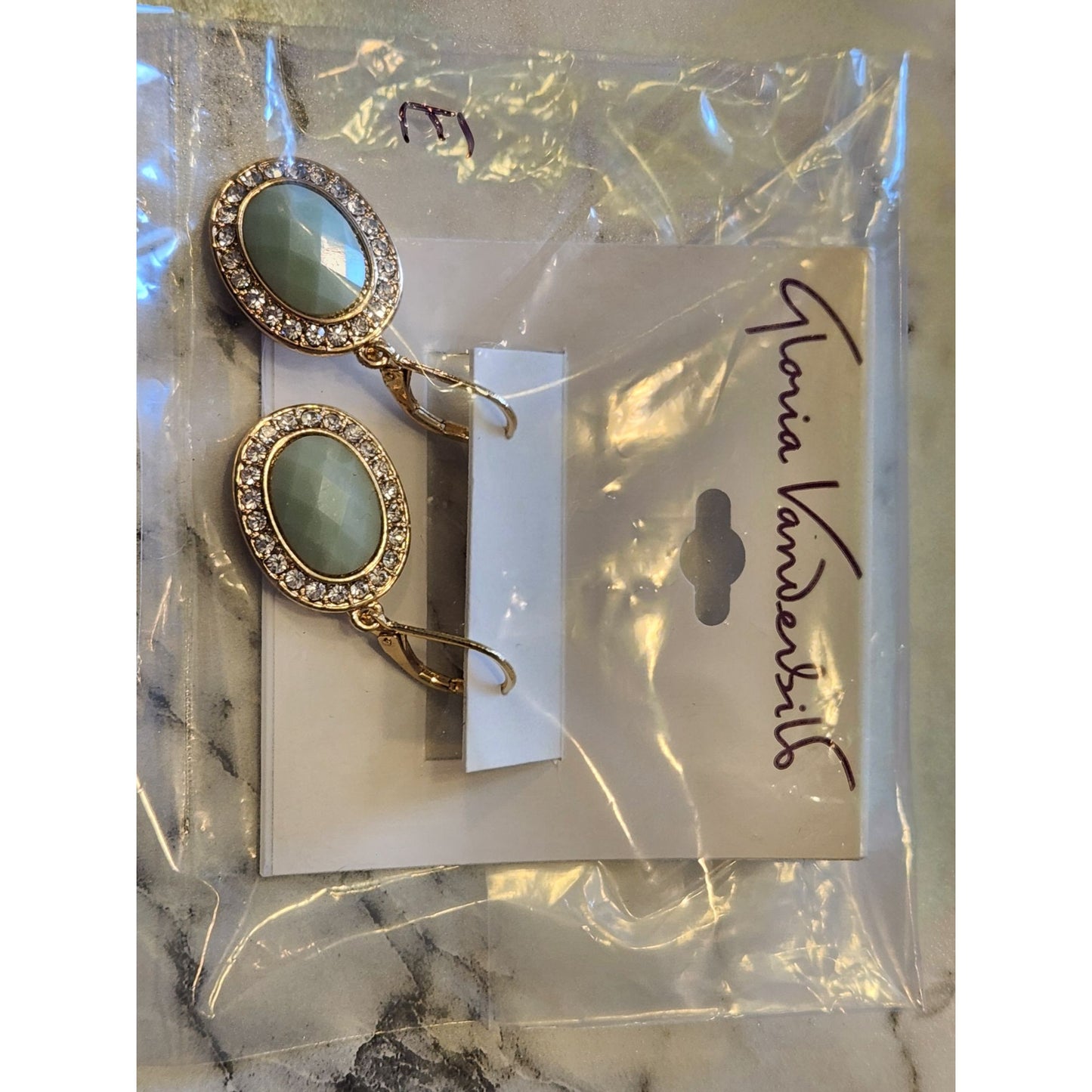 Gloria Vanderbilt Gold-Tone Drop Earrings Green Oval Stone & Crystal Accents