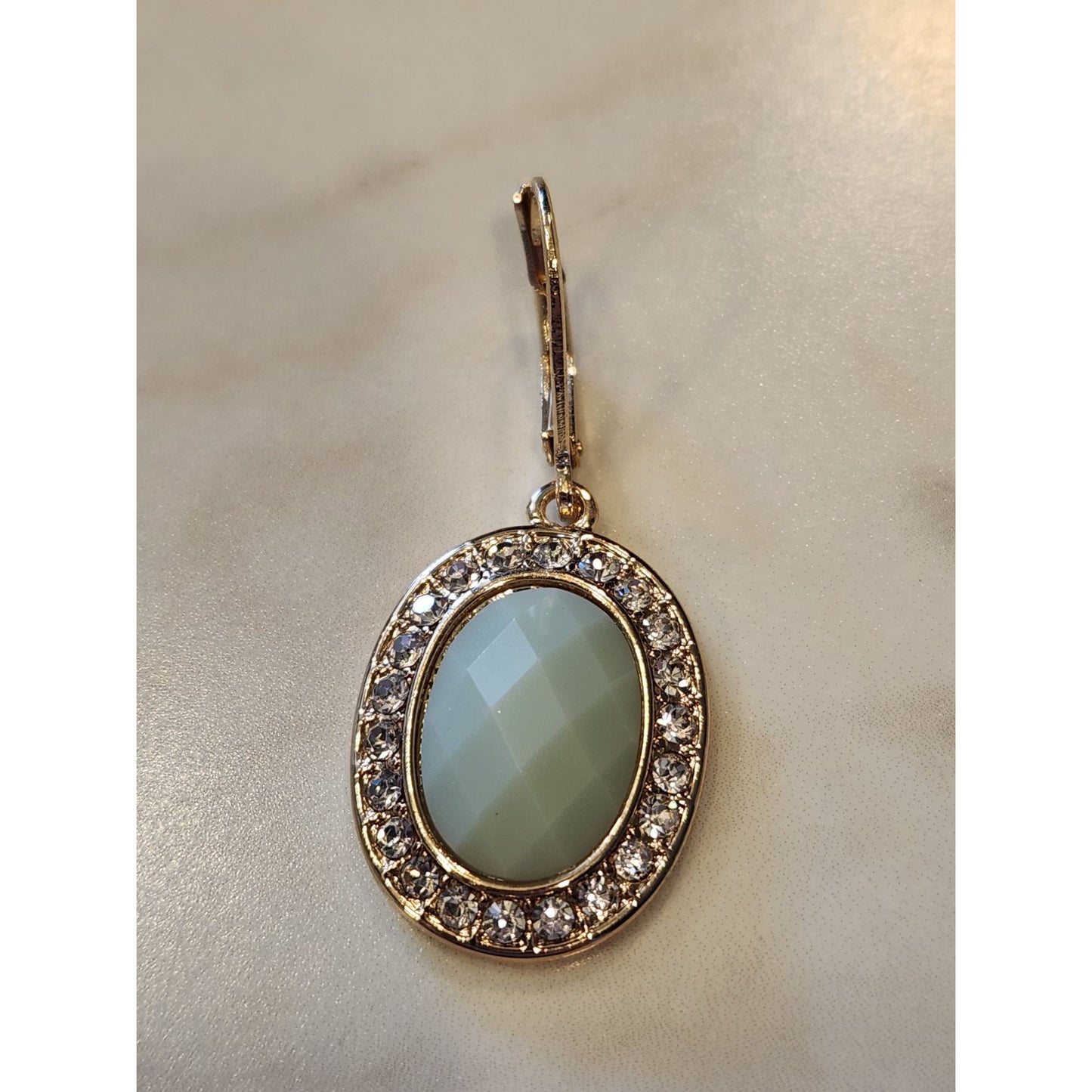 Gloria Vanderbilt Gold-Tone Drop Earrings Green Oval Stone & Crystal Accents