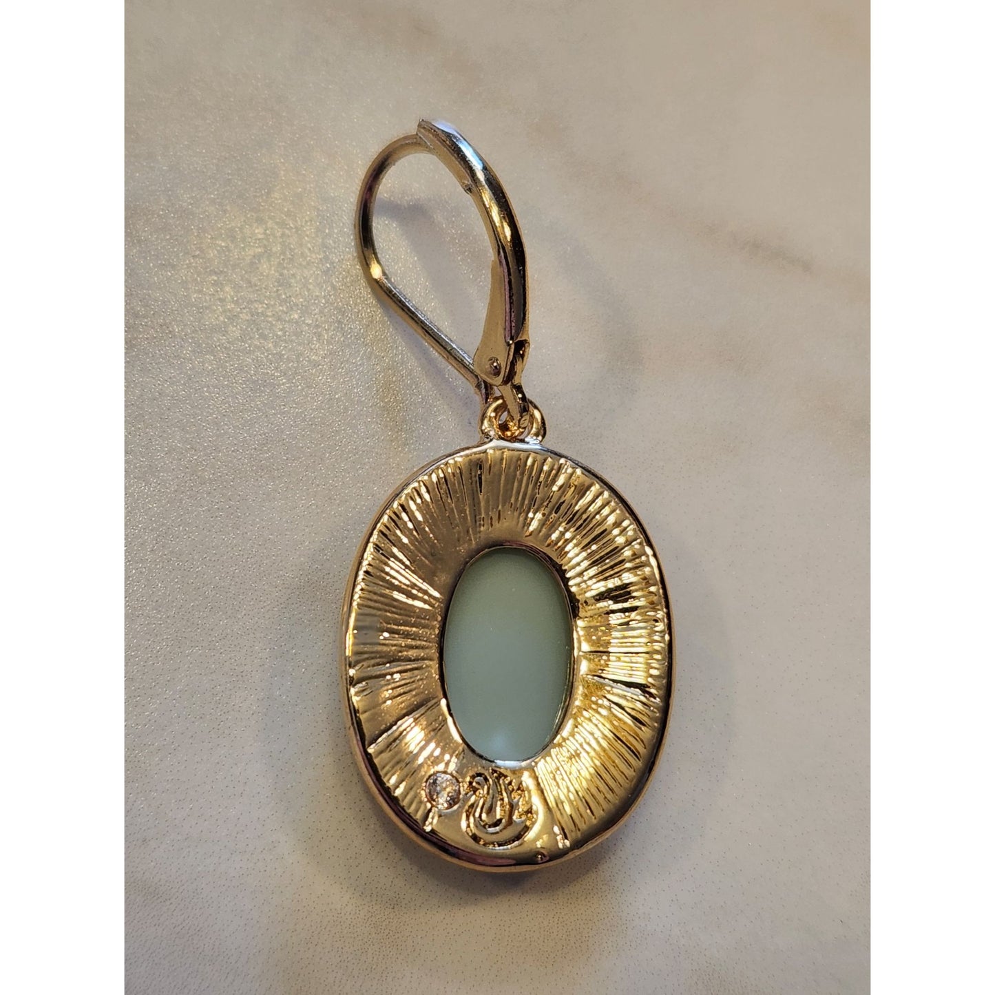 Gloria Vanderbilt Gold-Tone Drop Earrings Green Oval Stone & Crystal Accents