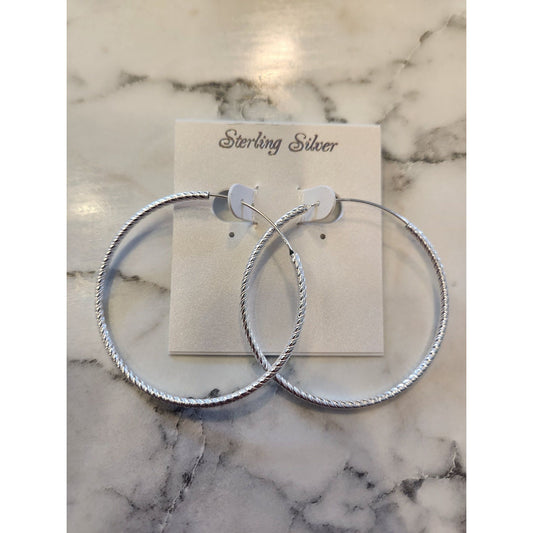 Sterling Silver Large Twisted Rope Pattern Hoop Earrings New With Tags