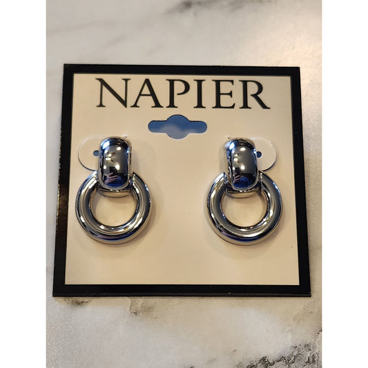 Napier Silver-Tone Oval Drop Earrings For Women