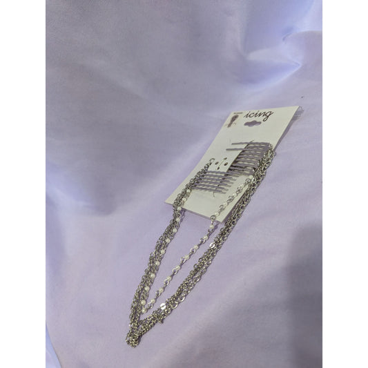 Icing Silver Tone Multi  Chain Hair Comb Clips For Women