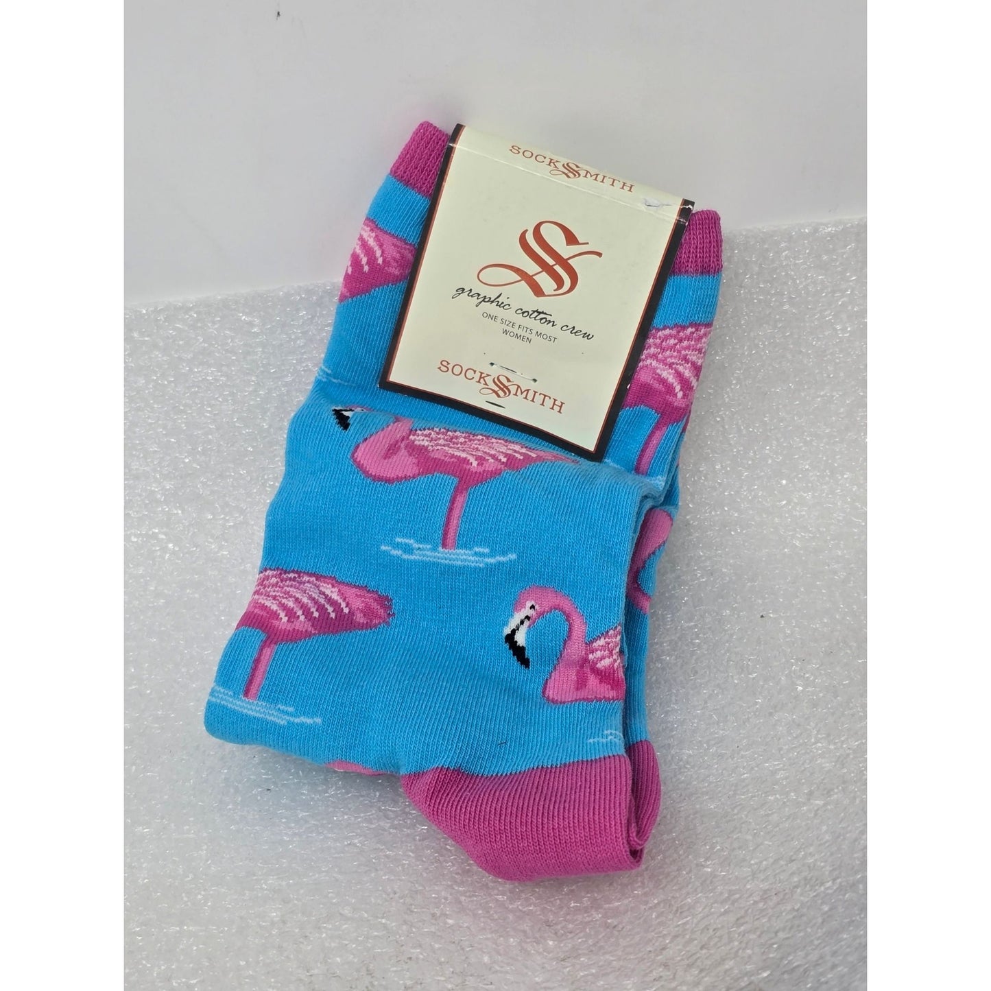 Socksmith Womens Flamingo Graphic Cotton Crew Socks Blue Pink One Size Fits Most