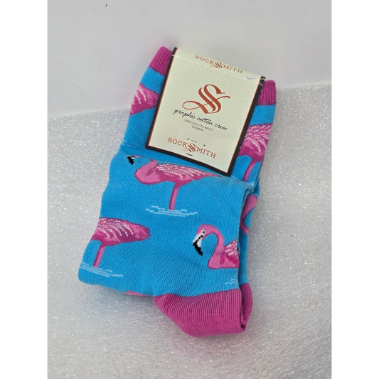 Socksmith Womens Flamingo Graphic Cotton Crew Socks Blue Pink One Size Fits Most