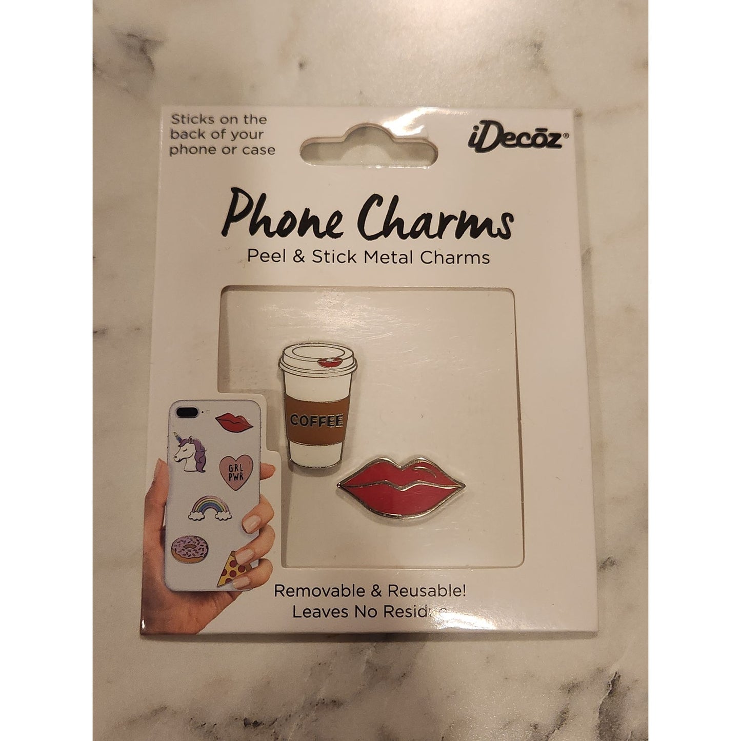 IDecoz Phone Charms Peel & Stick Metal Charms Coffee & Lips Set
