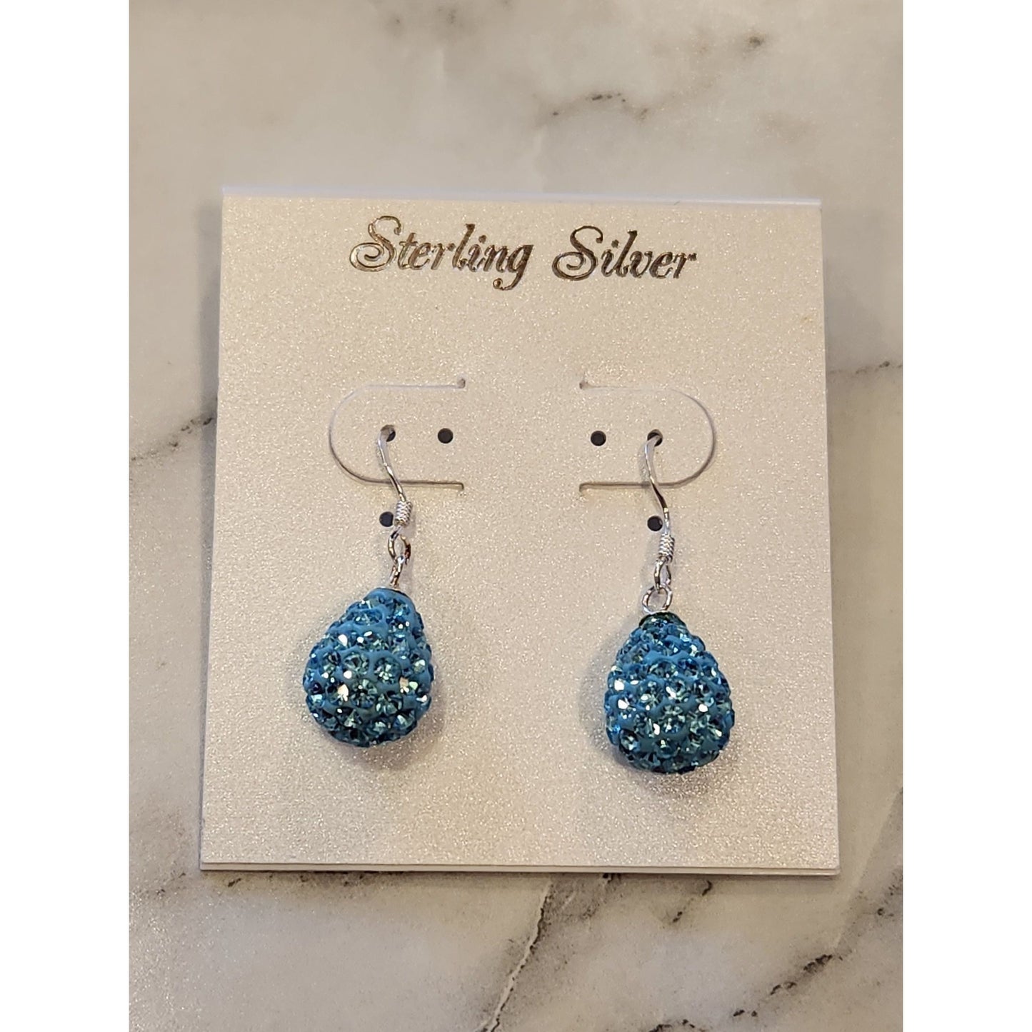 Sterling Silver Blue Crystal Drop Earrings