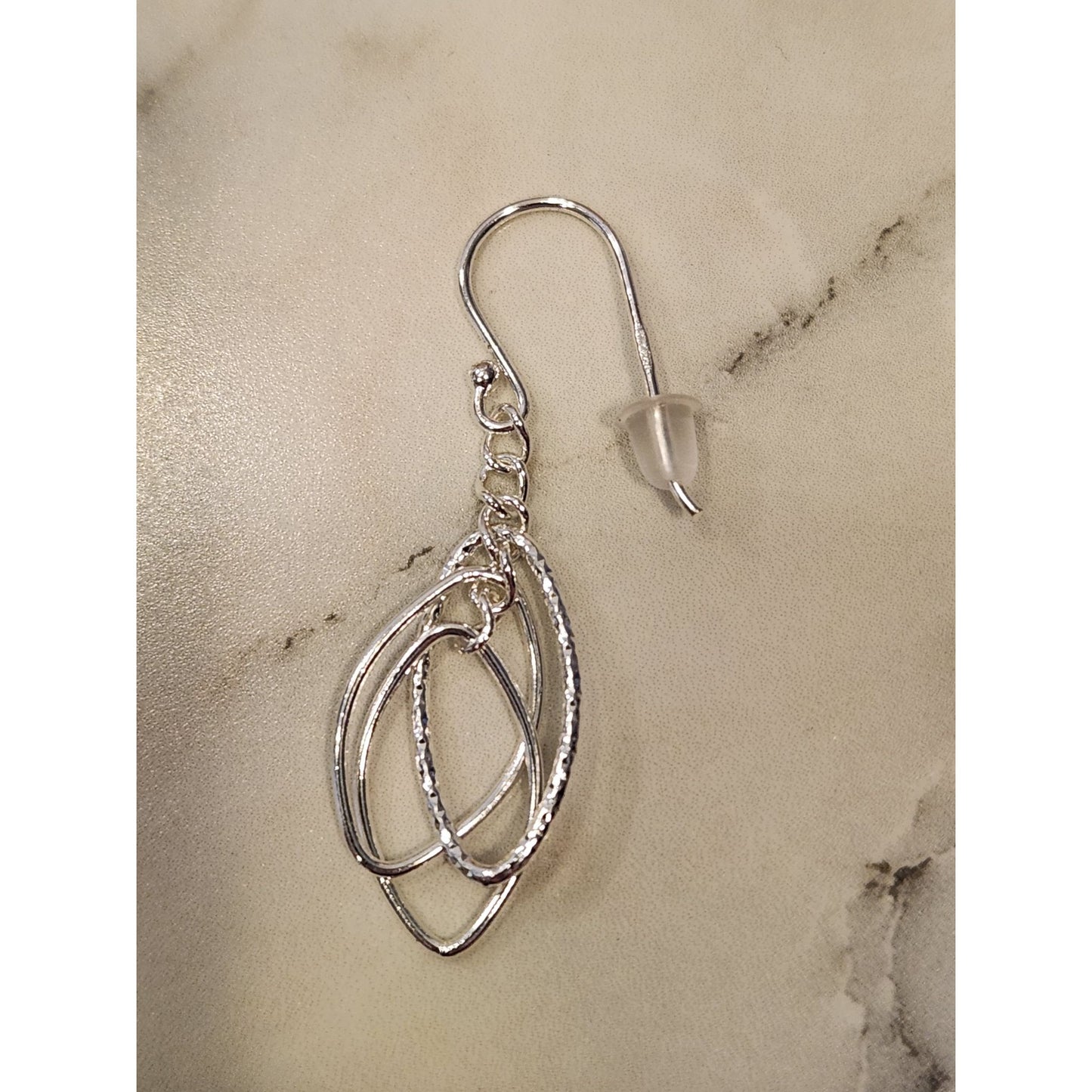 Sterling Silver Oval Layered Dangle Earrings Textured Design Lightweight Elegant