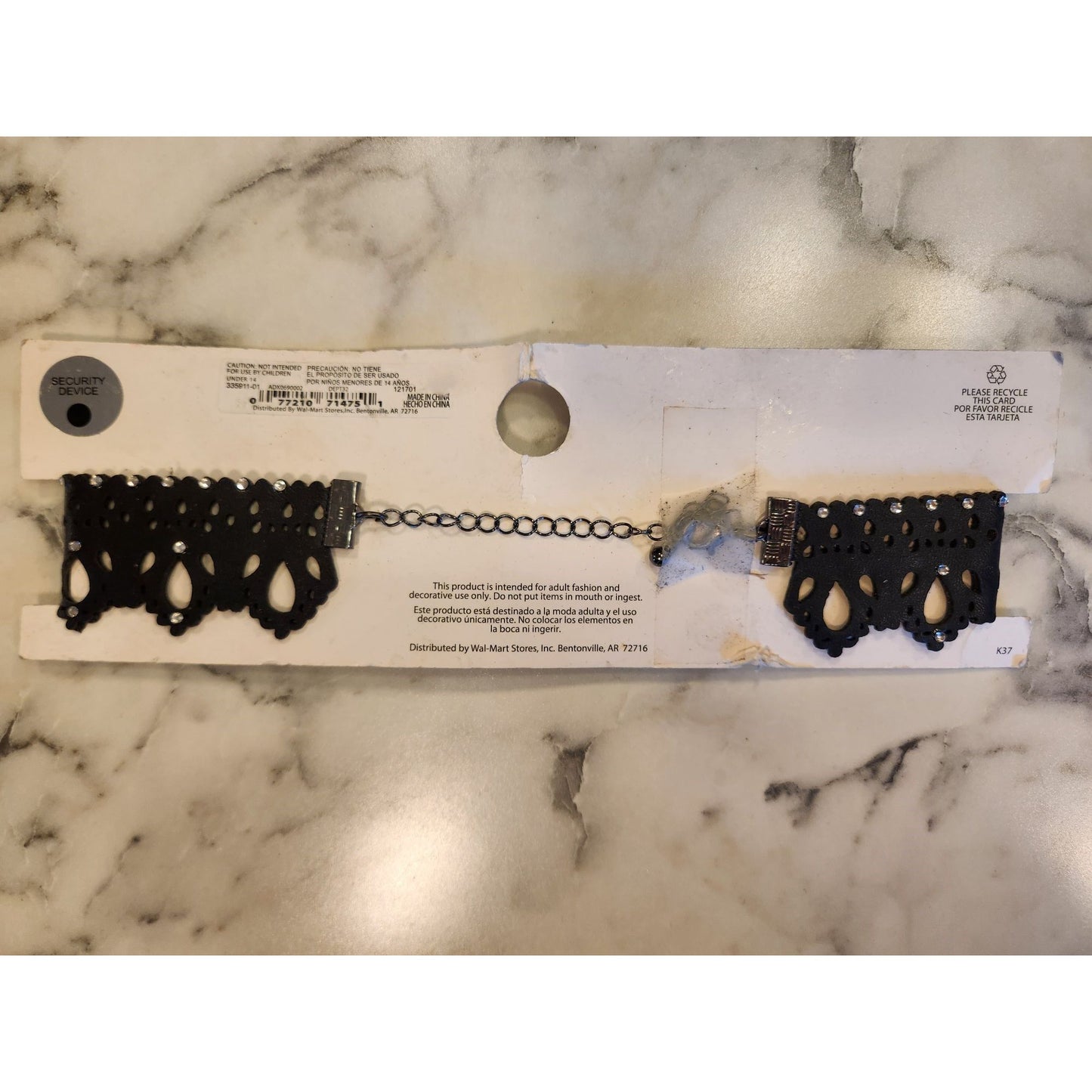 Black Choker Necklace With Extender With Rhinestones