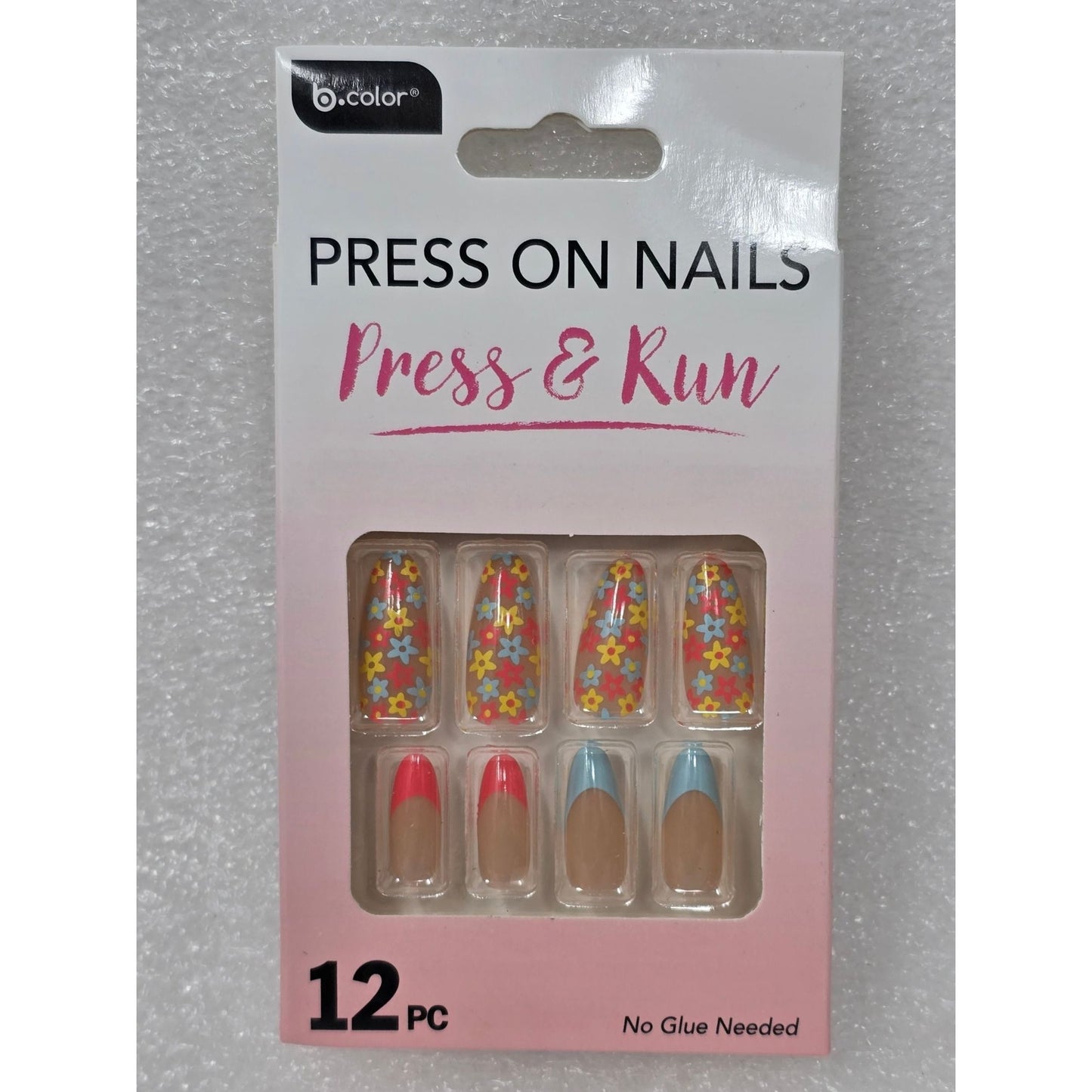 B.Color Press & Run Floral & Solid Press On Nails 12 Pc No Glue Needed