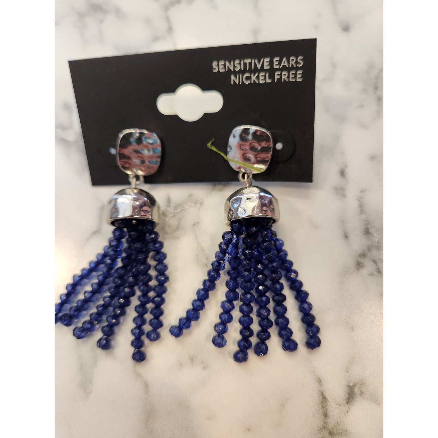 Blue Beaded Tassel Necklace & Earrings Set  Nickel Free For Sensitive Ears