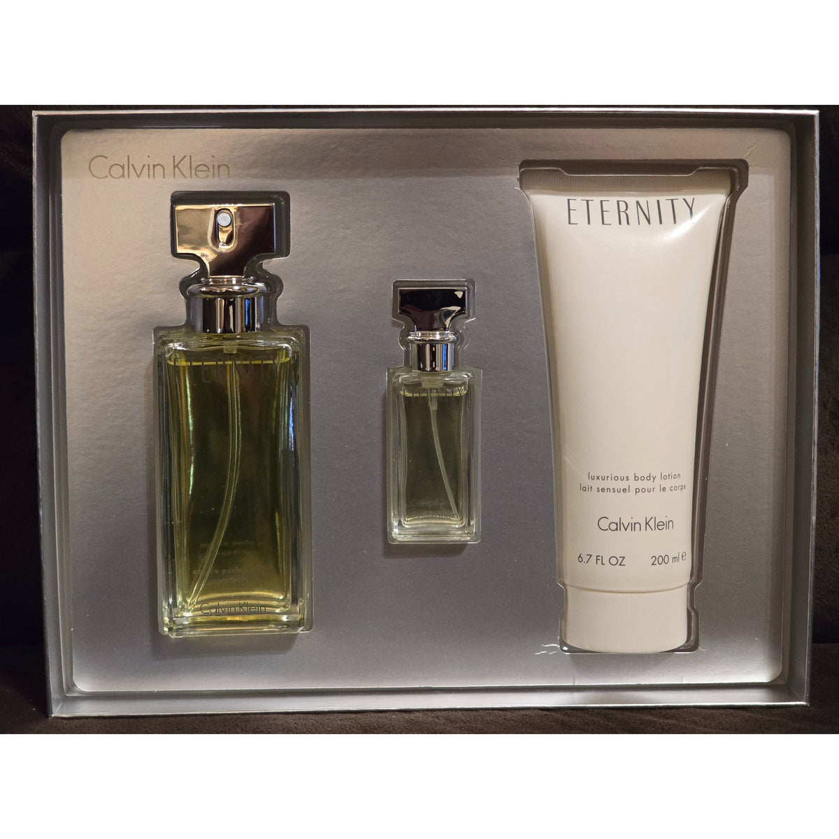 Calvin Klein Eternity Women 3 Pc Gift Set 3.4 oz EDP 0.5 oz Mini Lotion Perfume