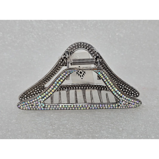 Iridescent Rhinestone Silver Hair Claw Clip Elegant Design For All Hair Types