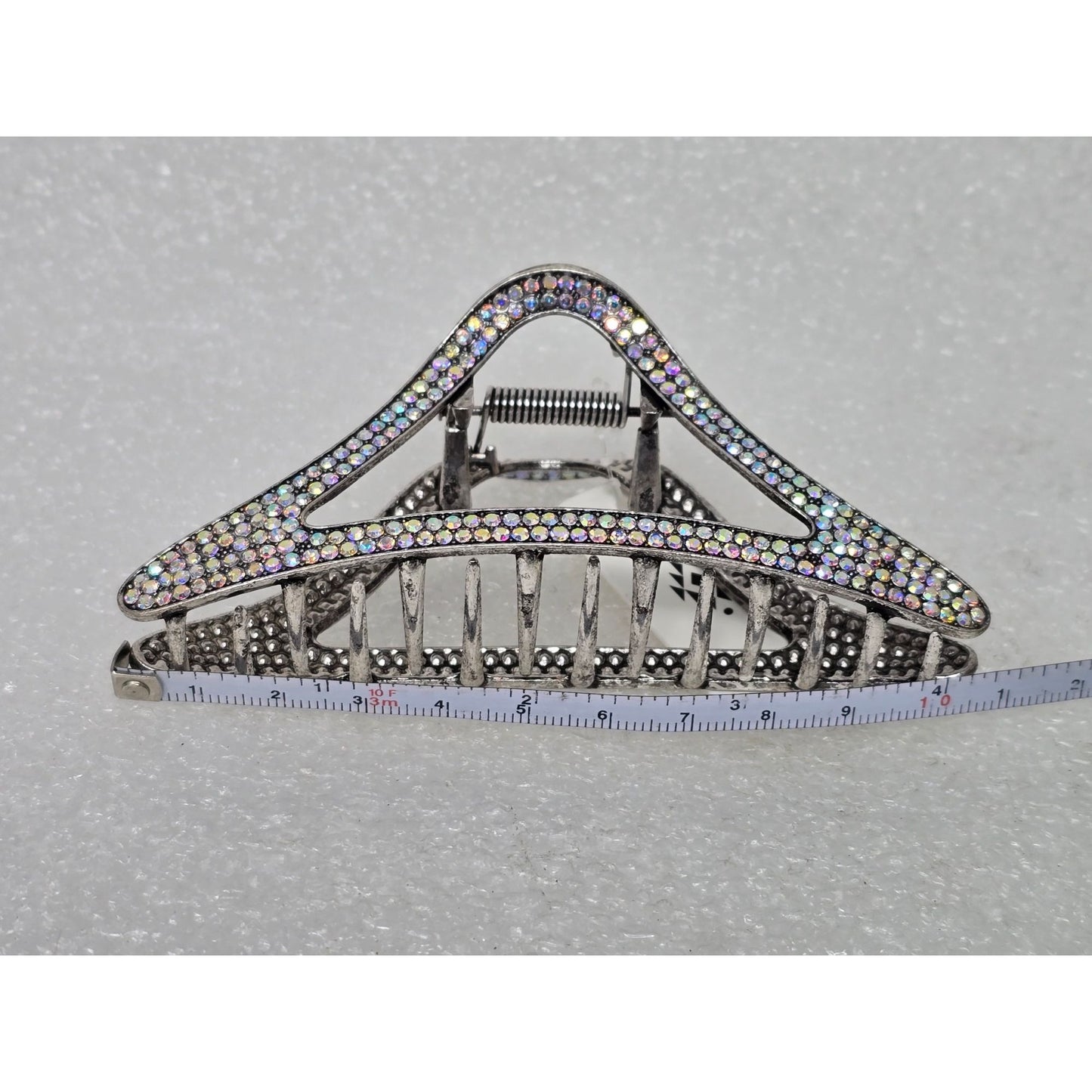 Iridescent Rhinestone Silver Hair Claw Clip Elegant Design For All Hair Types