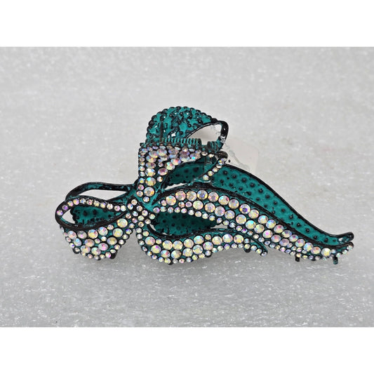 Teal Green & Rhinestone Decorative Bow Hair Claw Clip