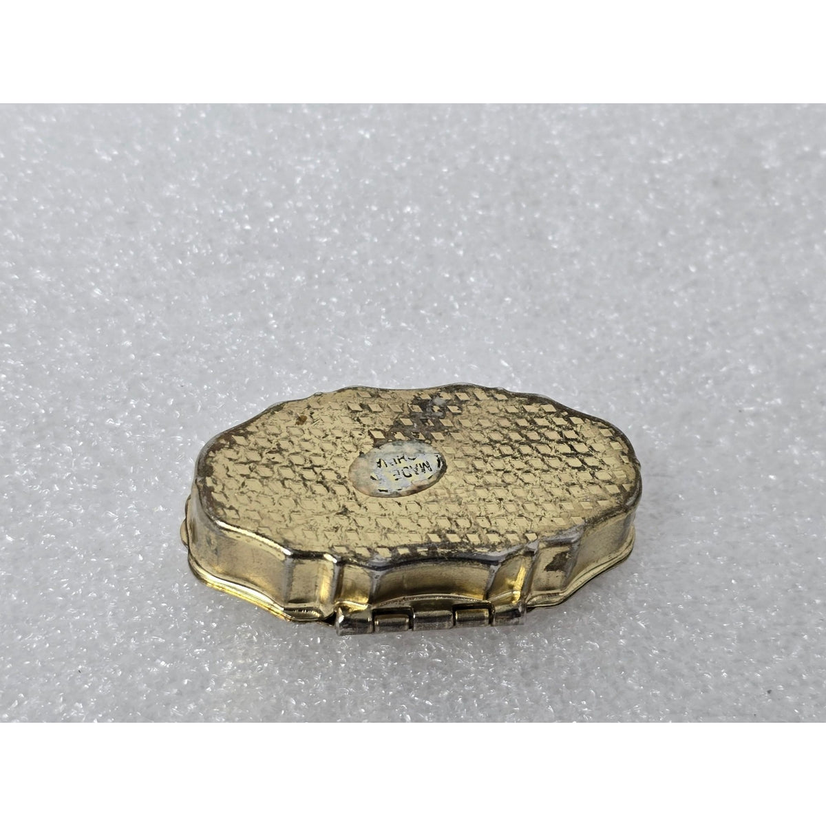 Vintage Gold Tone Pill Box Romantic Courting Scene 2 Compartment Victorian