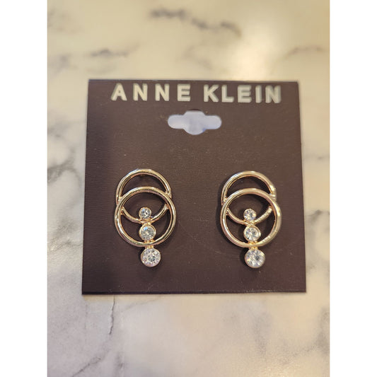 Anne Klein Gold-Tone Double Circle Earrings With Clear Crystal Accents