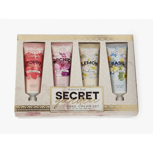 Secret Maison de Base Hand Cream Gift Set 4 x 2.5 oz Poppy Orchid Lemon Basil