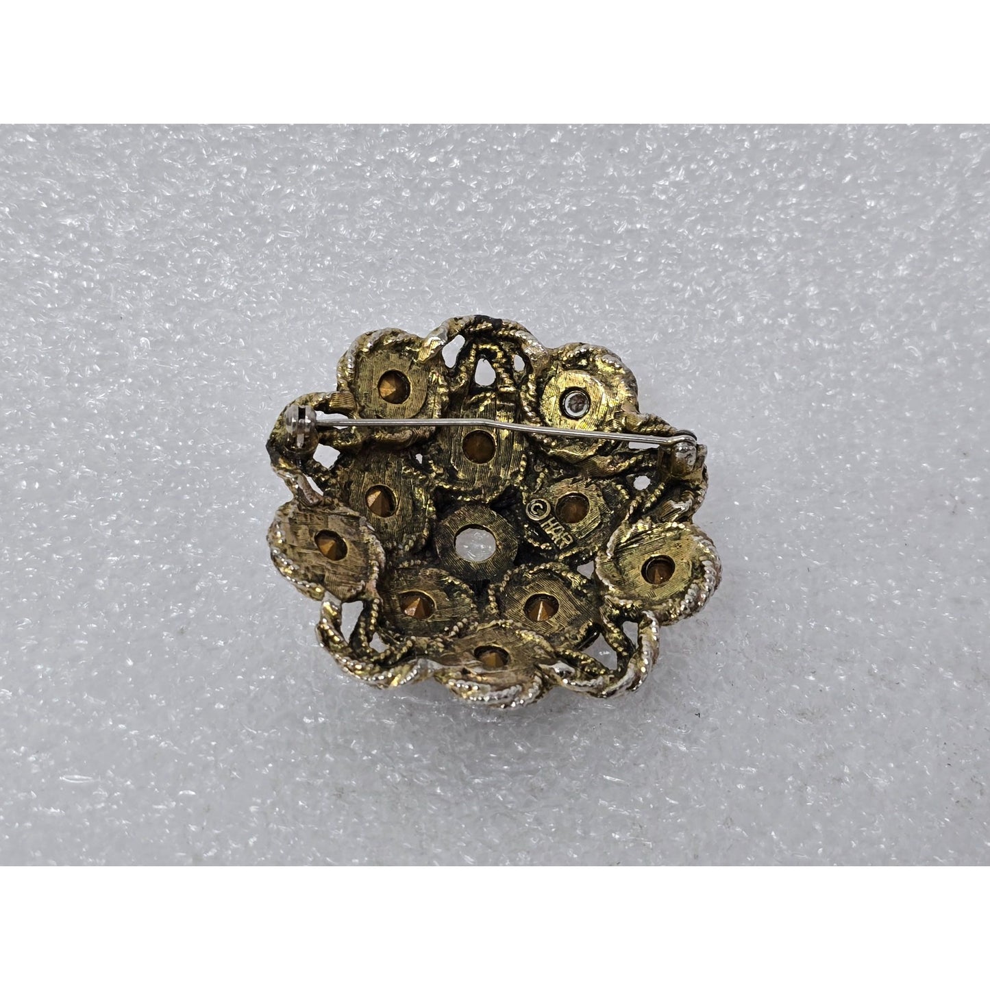 Vintage HAR Ruby Red Rhinestone Filigree Brooch Signed Floral Statement Pin