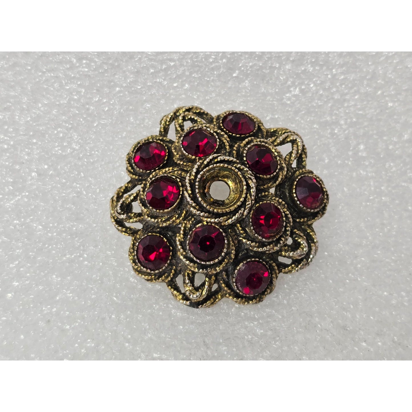 Vintage HAR Ruby Red Rhinestone Filigree Brooch Signed Floral Statement Pin